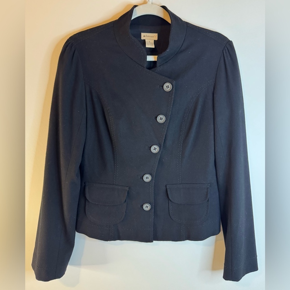 Anthropologie Elevenses Women’s Black Long Sleeve Button-Up Blazer Jacket Size 8